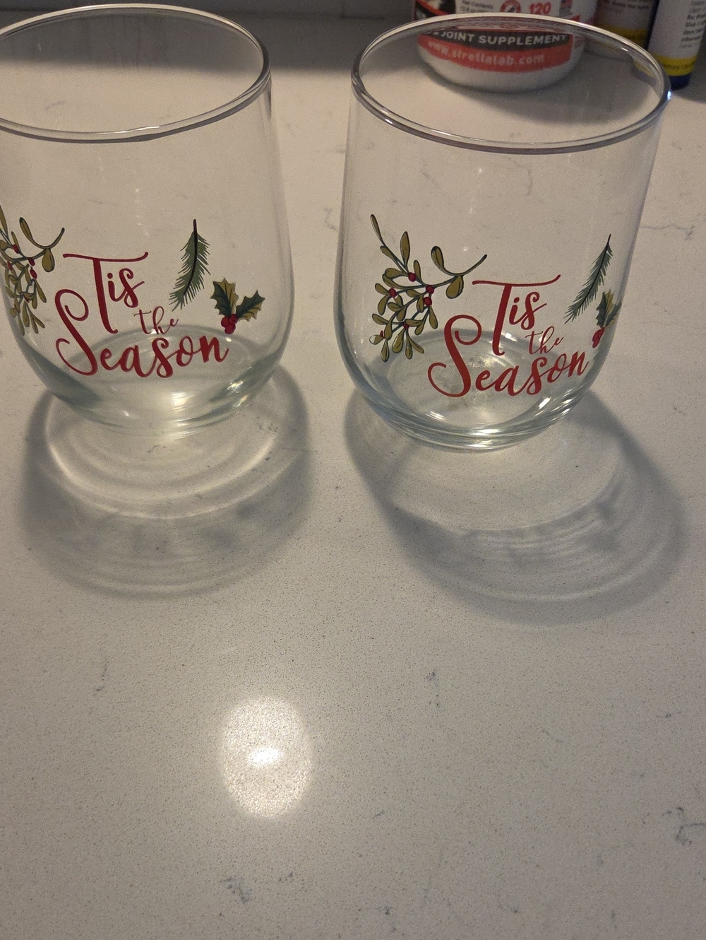 Festive 'Tis the Season Stemless Holiday Glasses - Red & Green